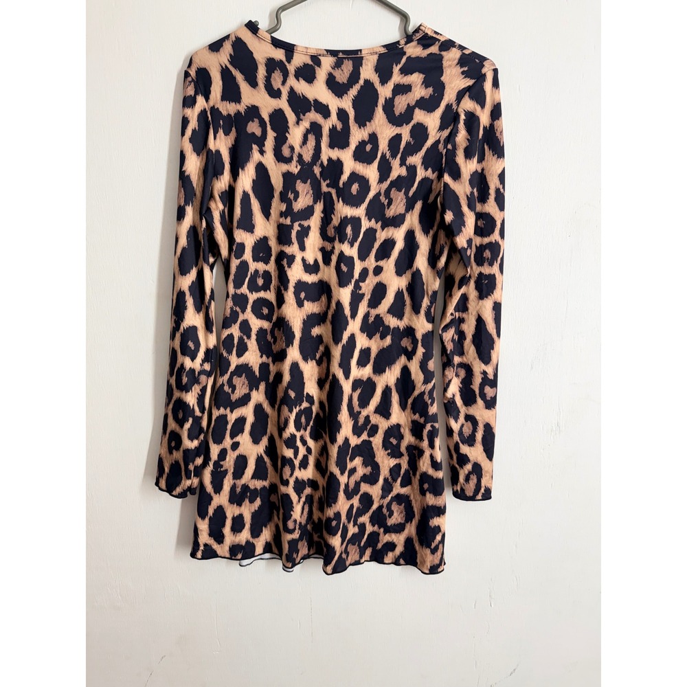 SHEIN Leopard Print Long Sleeve Mini Dress Brown Black Animal Pattern Large